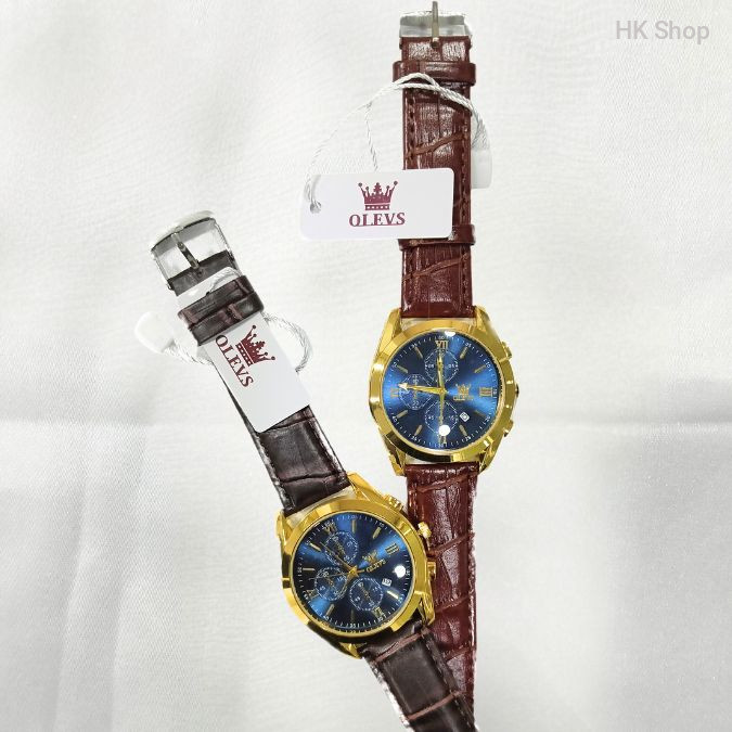 OLEVS Men's Leather Waterproof Quartz Fashion Watch - Luxury Casual Design.3