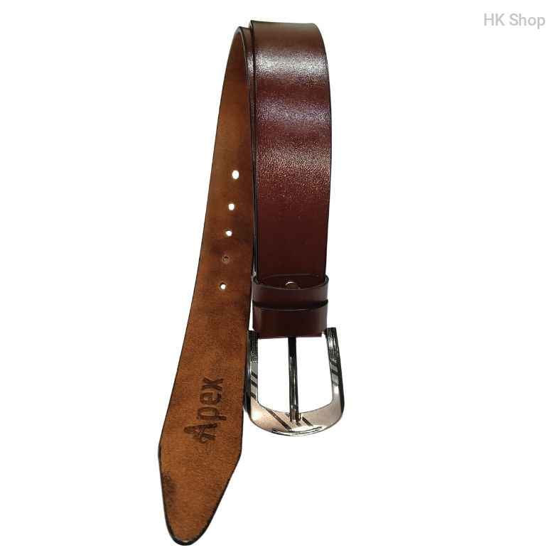 Premium Genuine Leather Belt for Men - Classic Brown with Polished Metal Buckle