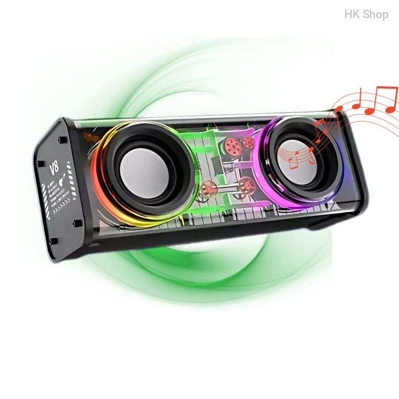 V8 Transparent RGB Light Bluetooth 5.3 Portable Wireless Speaker, 13.6W Transparent Speaker