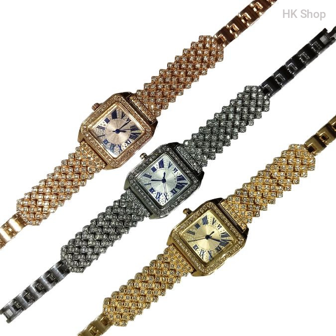 Square Shape Quartz Wristwatch for Ladies-Luxury Women's Square Quartz Watch – Diamond-Encrusted Dial, Roman Numerals, Stylish Metal Strap