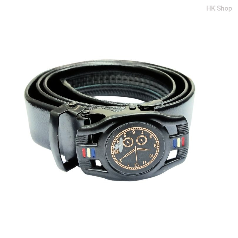 Black Buckle Watch System Leather Belt For Women