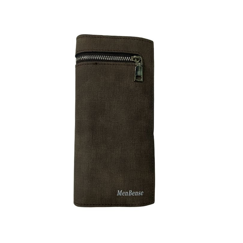 Menbense PU Leather Double Zipper Woody Brown Long Wallet For Men