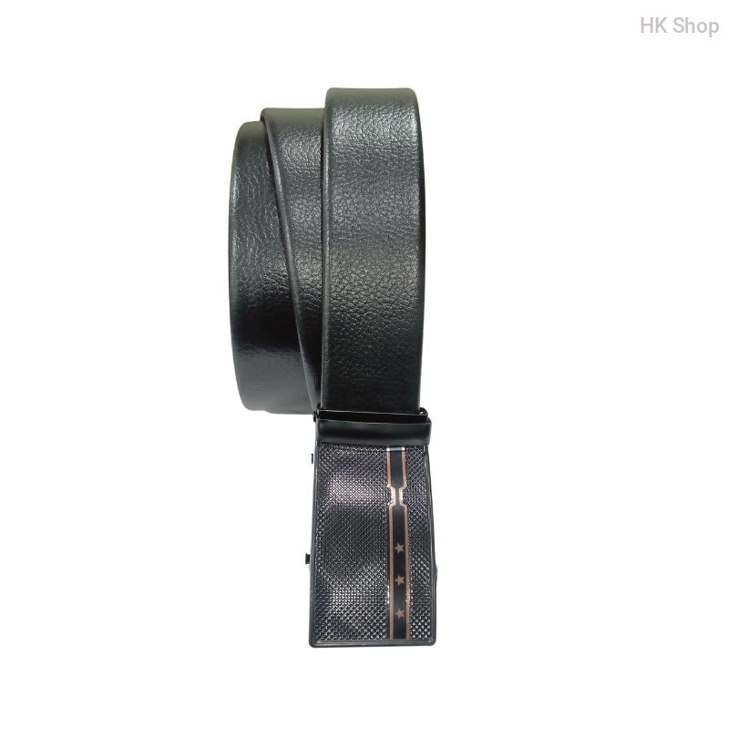 Star Designed Buckle Black Leather Belt For Men