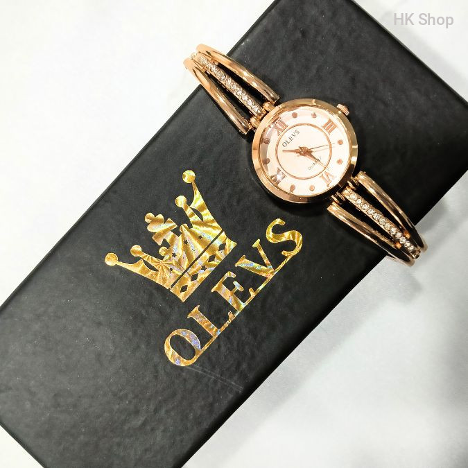Olevs Rose Gold Women's Watch | Elegant Quartz Bangle Watch