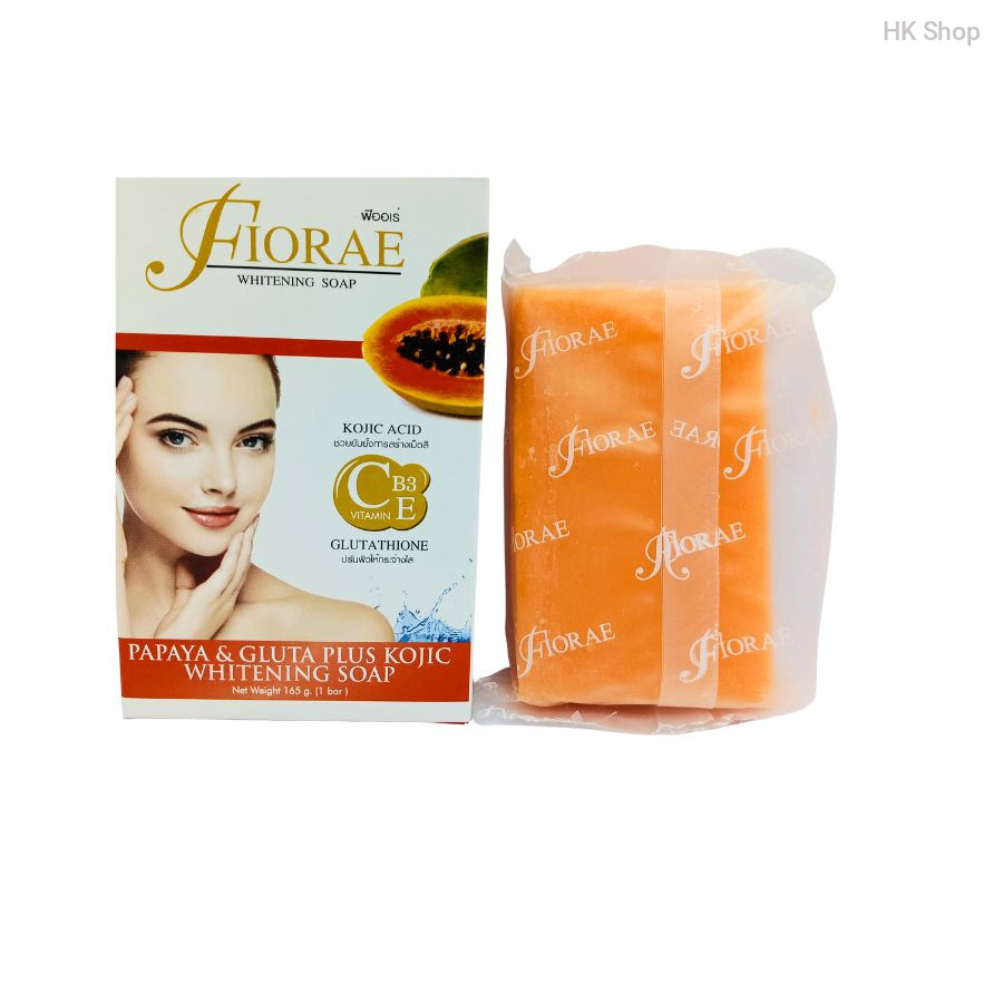 Fiorae Whitening Soap | Papaya and Gluta Plus Kojic Acid Whitening Soap | +AHA Moisturising +Vitamin C&E