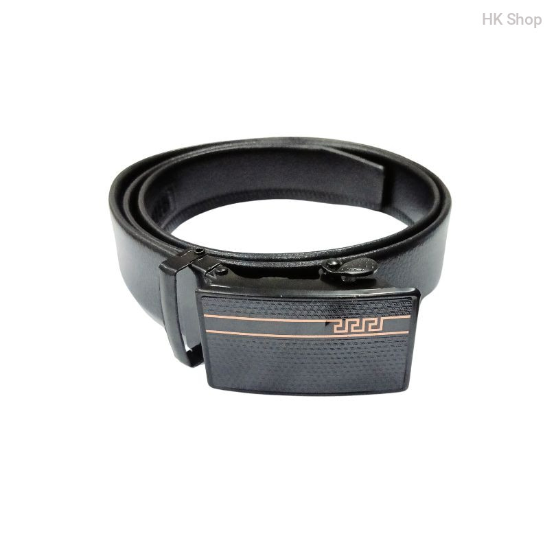 Leather Belt For Men Simply Line Designed Buckle Black