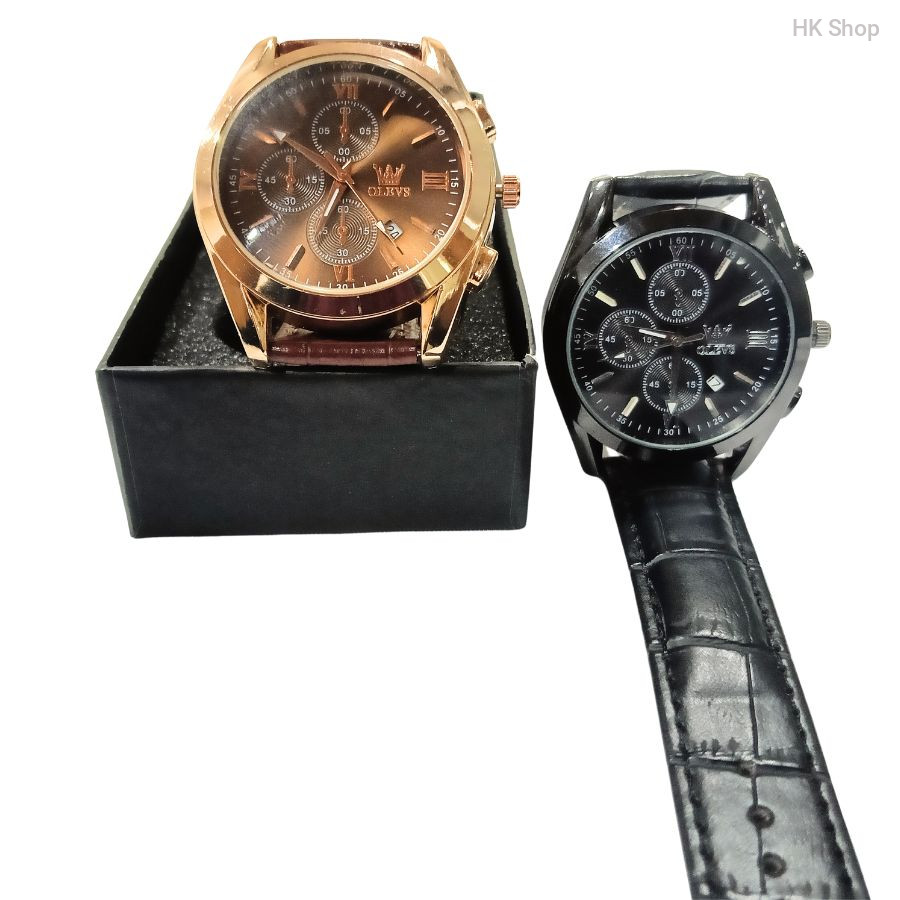 OLEVS Men's Leather Waterproof Quartz Fashion Watch - Luxury Casual Design. 1