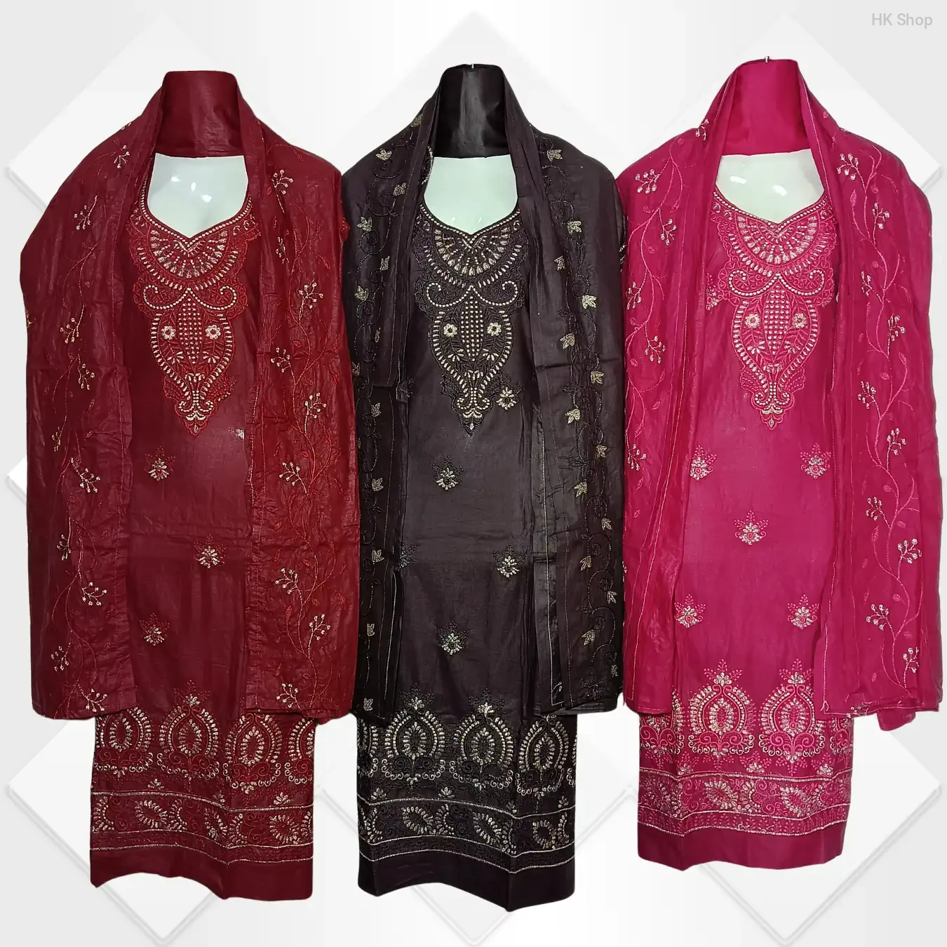 Cotton (সুতি কাপড়) Embroidered 3-Piece Set – Multiple Colors