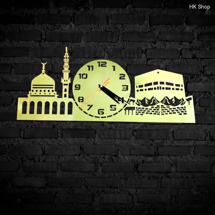 Islamic Wall Clock – আধুনিক মেটাল ডিজাইন সহ Kaaba ও মসজিদ সিলুয়েট