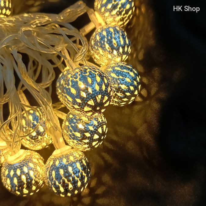 Metal Ball Shape Golden & Silver room decoration lights price in bd | 20pcs string lights Party Wedding Decoration