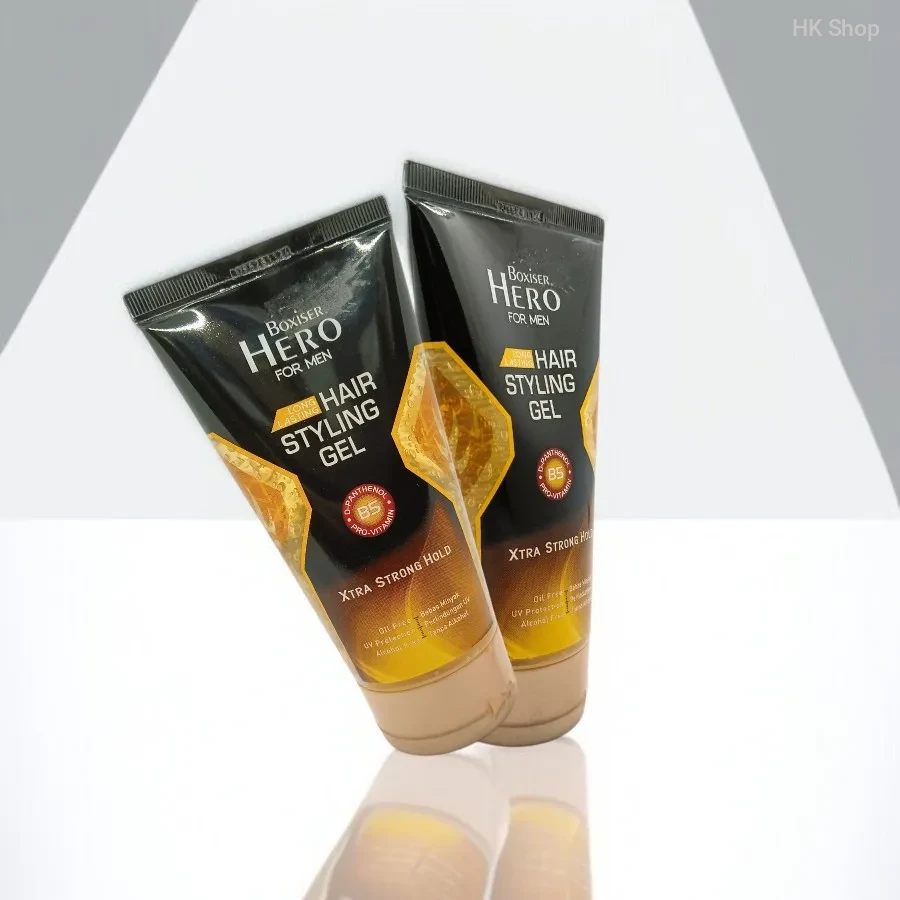 Boxiser Hero Men’s Hair Styling Gel – Long Lasting, Wet Look & Extra Strong Hold, Enriched with Pro-Vitamin B5, Oil-Free, Alcohol-Free, UV Protection