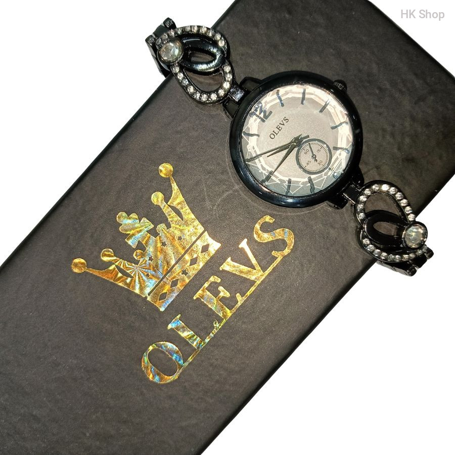 Black olevs LOve Rhinestone Ladies Bracelet Wrist Watch