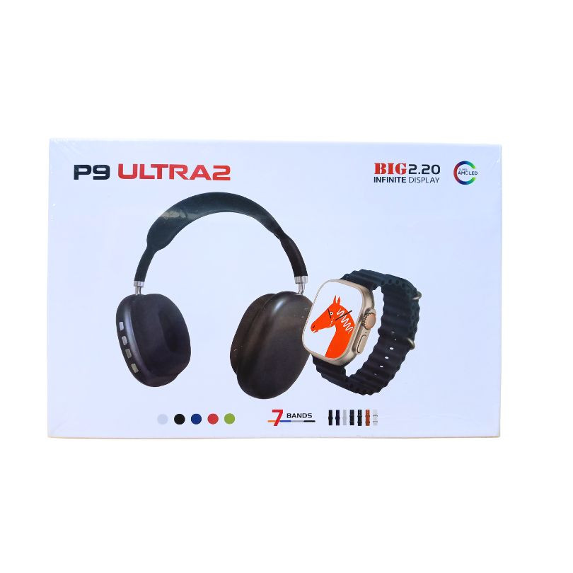P9 Ultra2 Big 2.20 Infinite Display Smart Watch with 7 Different Straps and TWS Wireless Headset