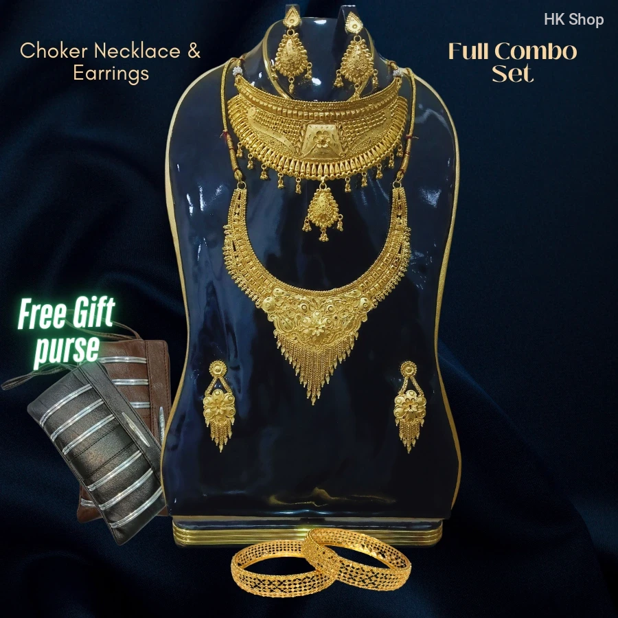 ✨ Exquisite Gold-Plated Choker Necklace & Earrings Full Combo Set ✨