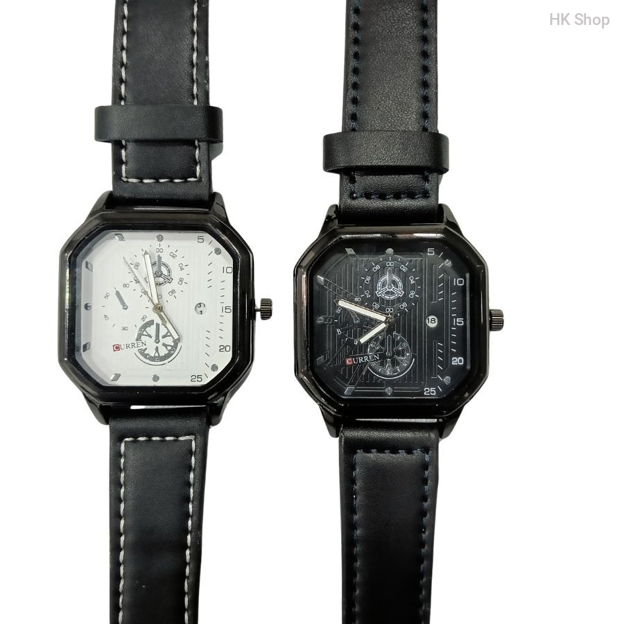 CURREN Premium Men's Multifunction Quartz Wristwatch - Black & White Dial with Leather Strap